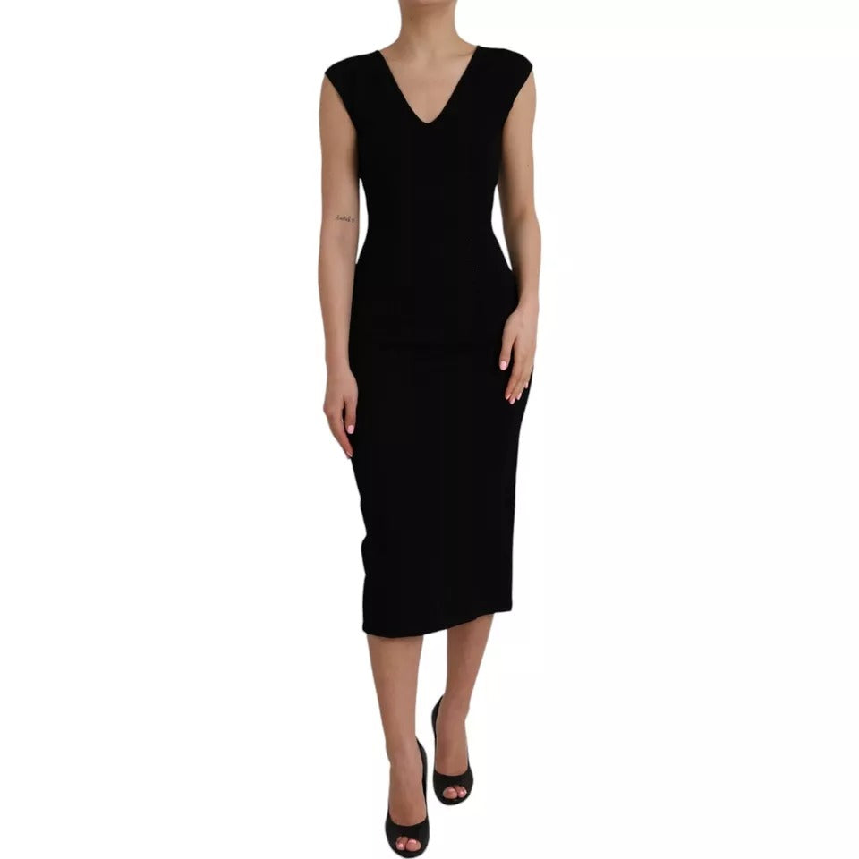 Dolce & Gabbana Black Viscose Sleeveless Bodycon Midi Dress by Dolce & Gabbana