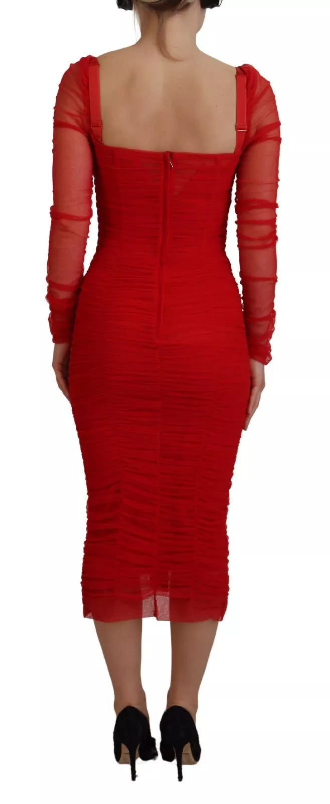 Dolce & Gabbana Red Mesh Trim Bodycon Sheath Midi Dress by Dolce & Gabbana