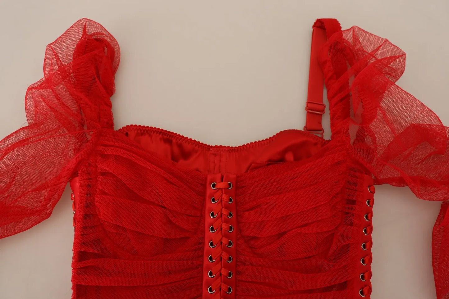 Dolce & Gabbana Red Mesh Trim Bodycon Sheath Midi Dress by Dolce & Gabbana