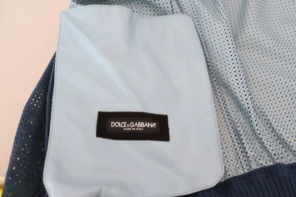 Veste zippée en cuir perforé bleu Dolce & Gabbana