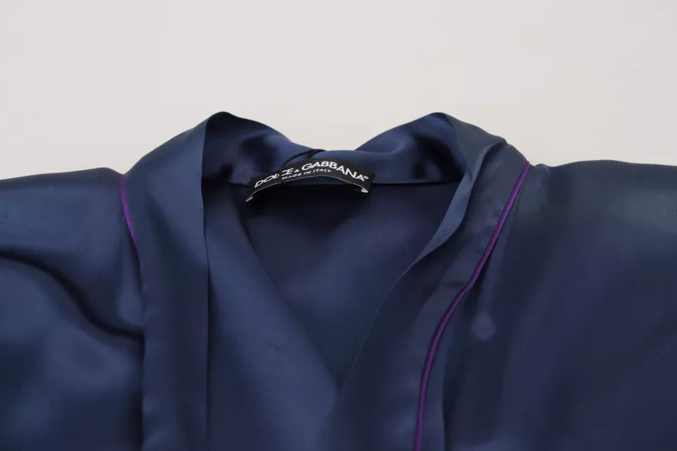 Veste-robe en satin de soie bleu Dolce & Gabbana avec ceinture à la taille
