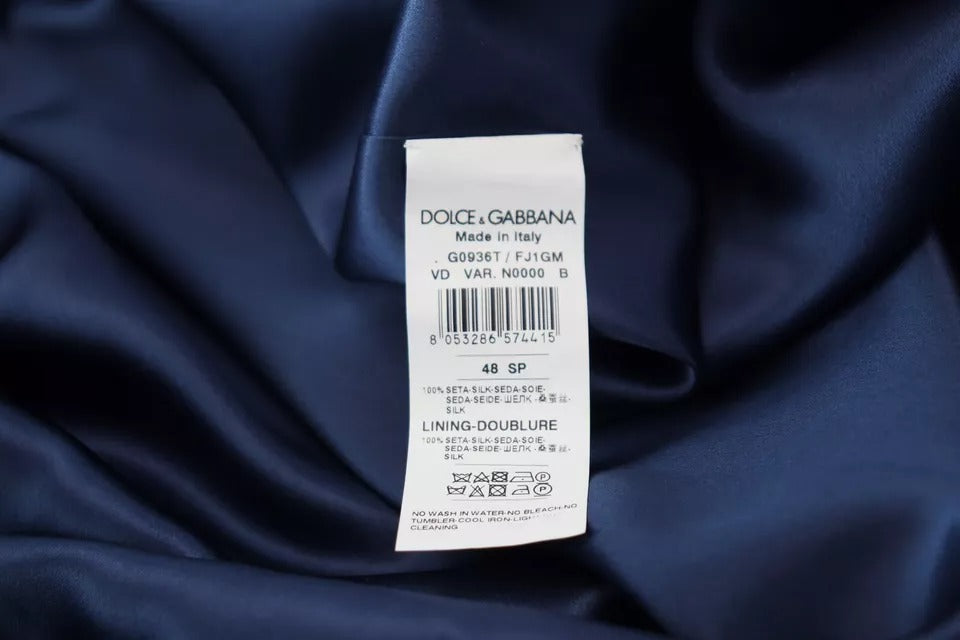 Veste-robe en satin de soie bleu Dolce & Gabbana avec ceinture à la taille