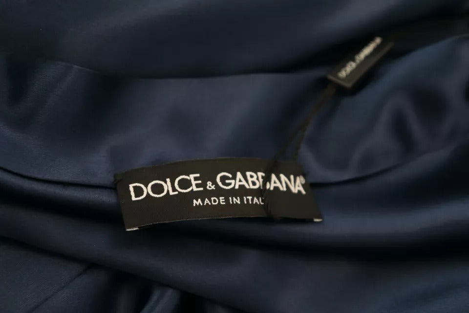 Veste-robe en satin de soie bleu Dolce & Gabbana avec ceinture à la taille