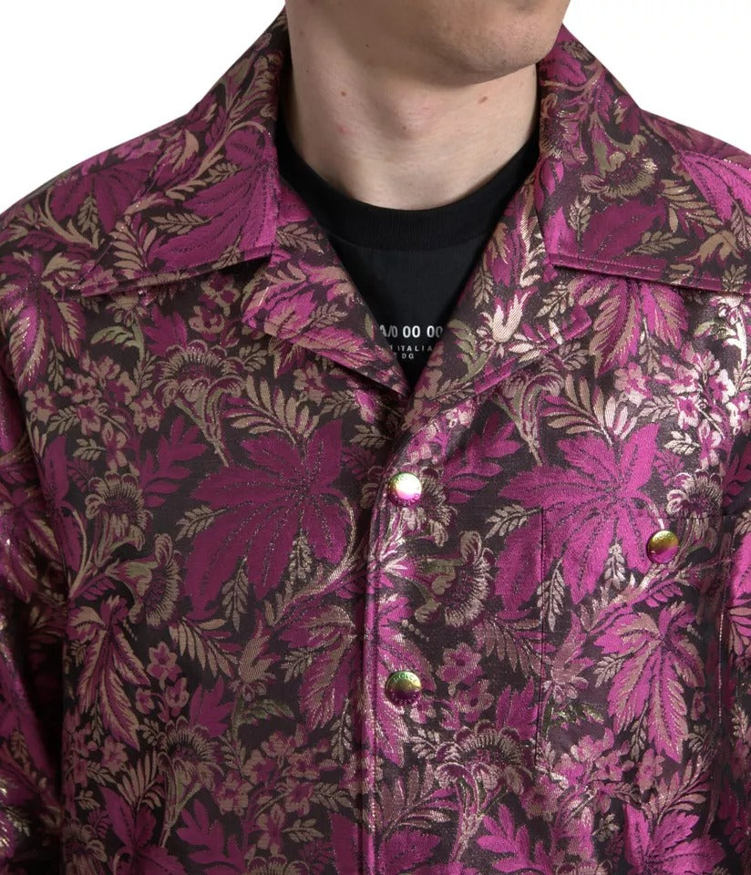 Dolce & Gabbana Fuchsia Pink Floral Jacquard Button Down Shirt by Dolce & Gabbana