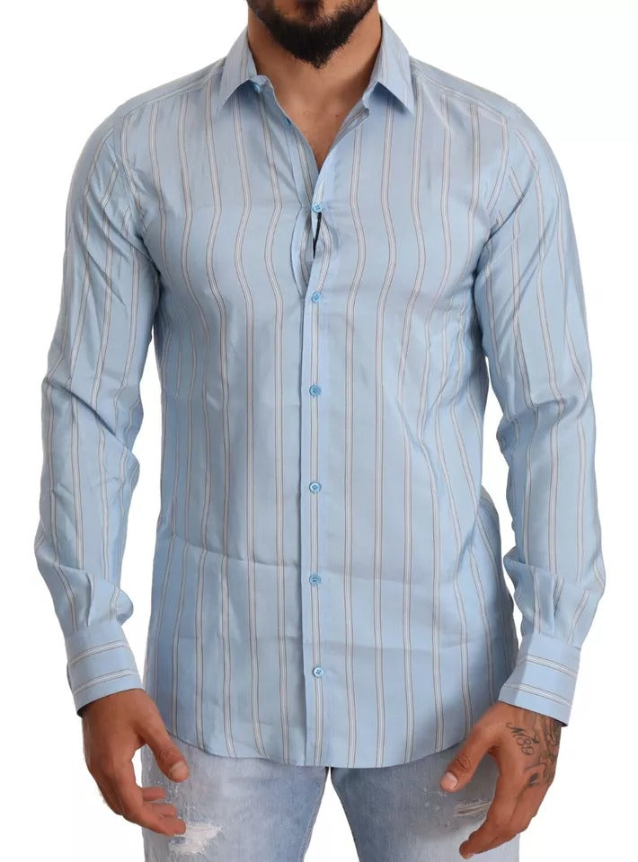 Dolce & Gabbana Blue Striped Silk Formal Dress MARTINI Shirt by Dolce & Gabbana