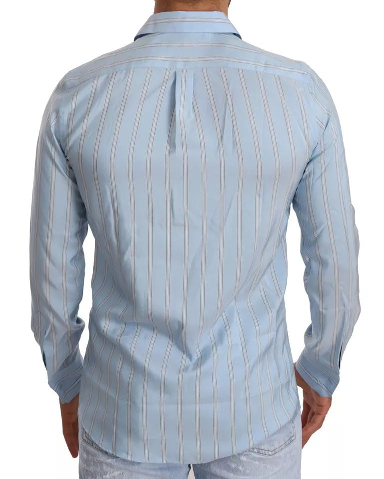 Dolce & Gabbana Blue Striped Silk Formal Dress MARTINI Shirt by Dolce & Gabbana