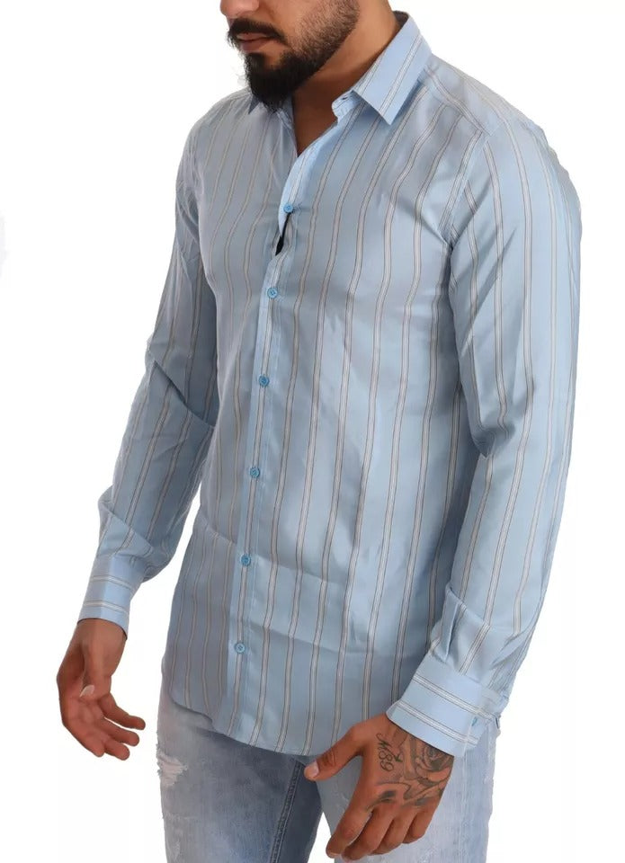 Dolce & Gabbana Blue Striped Silk Formal Dress MARTINI Shirt by Dolce & Gabbana