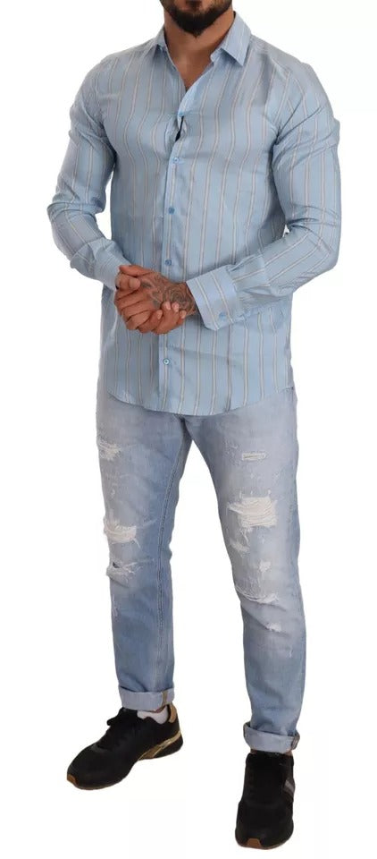 Dolce & Gabbana Blue Striped Silk Formal Dress MARTINI Shirt by Dolce & Gabbana