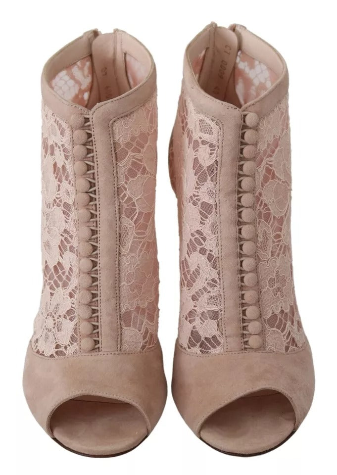 Bottines à bout ouvert en daim et dentelle beige Dolce & Gabbana