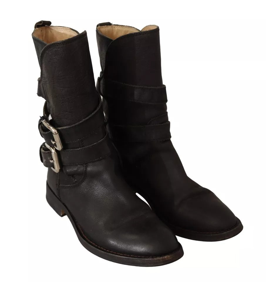 Bottes mi-mollet à boucle en cuir noir Dolce & Gabbana