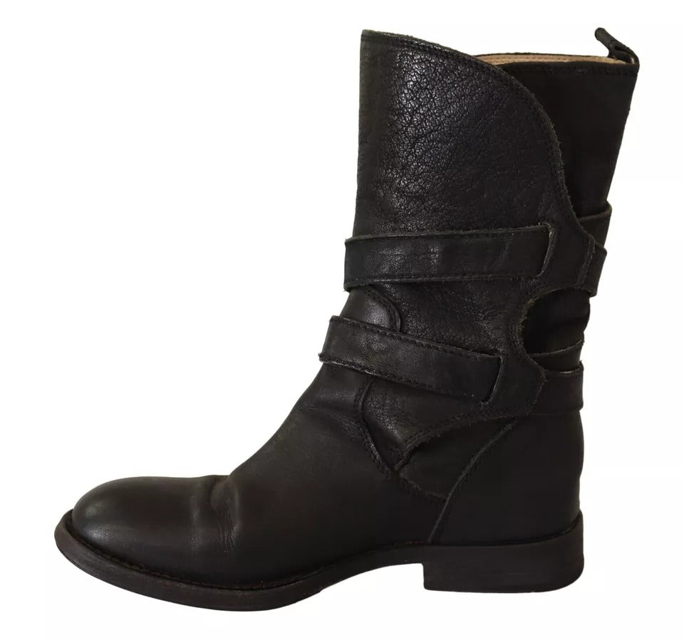 Bottes mi-mollet à boucle en cuir noir Dolce & Gabbana