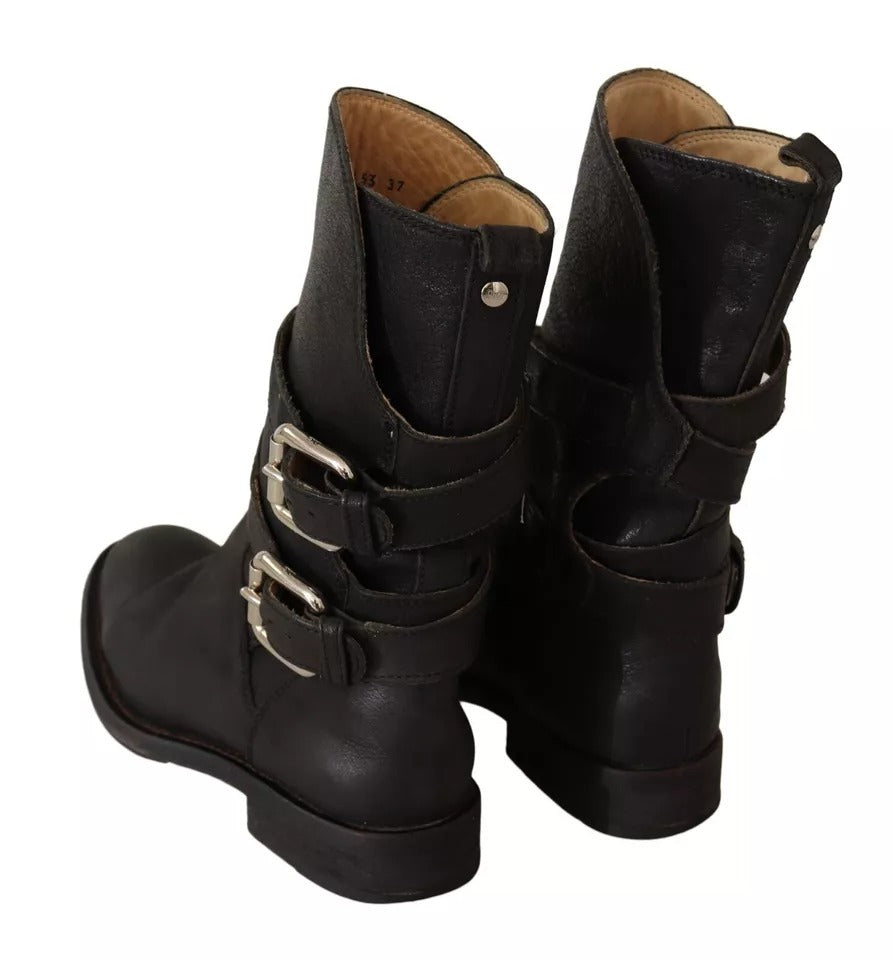 Bottes mi-mollet à boucle en cuir noir Dolce & Gabbana