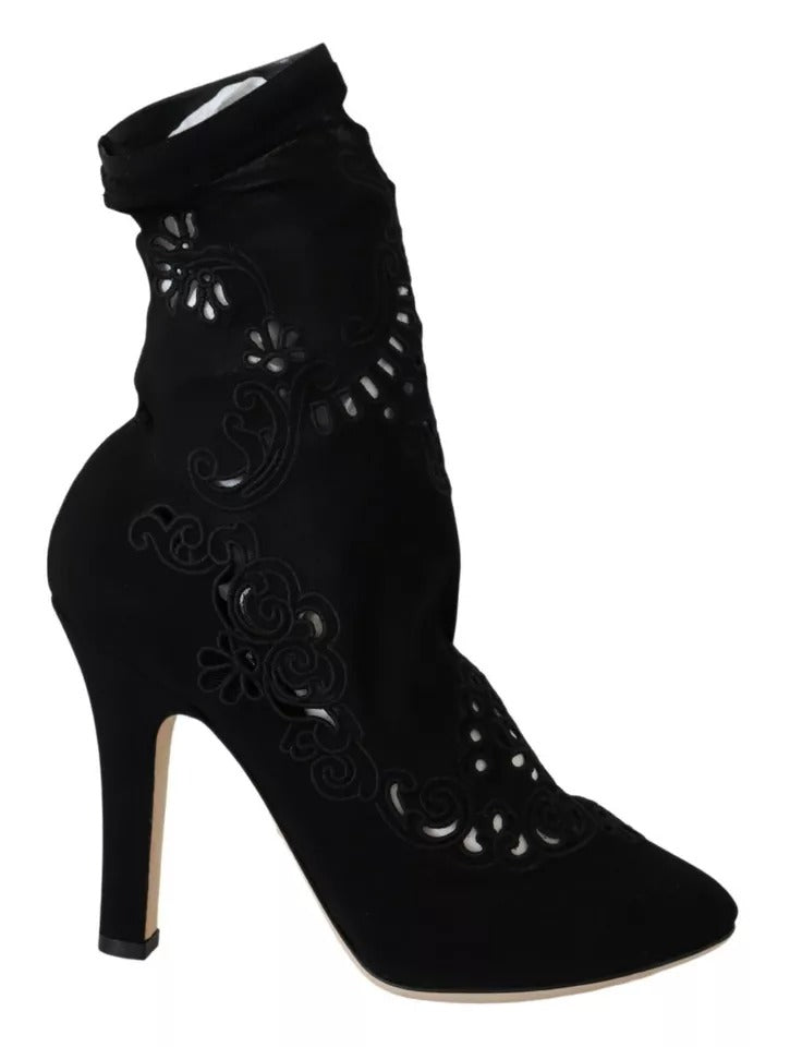 Escarpins extensibles noirs Dolce & Gabbana, bottes, chaussures à lacets fleuris