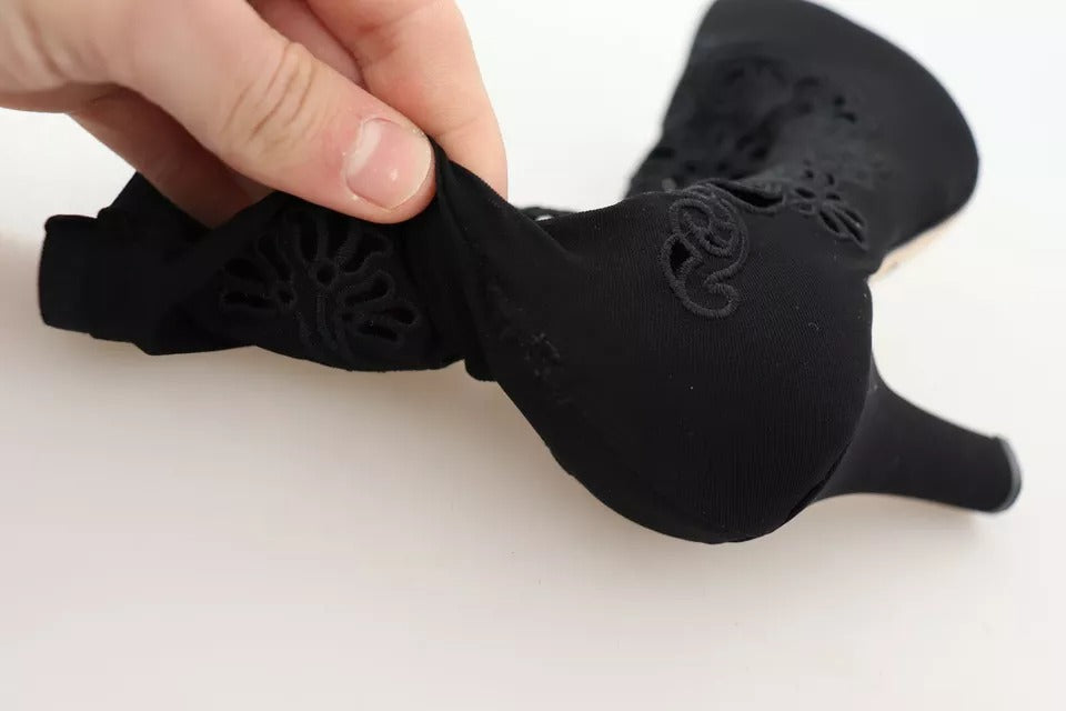 Escarpins extensibles noirs Dolce & Gabbana, bottes, chaussures à lacets fleuris