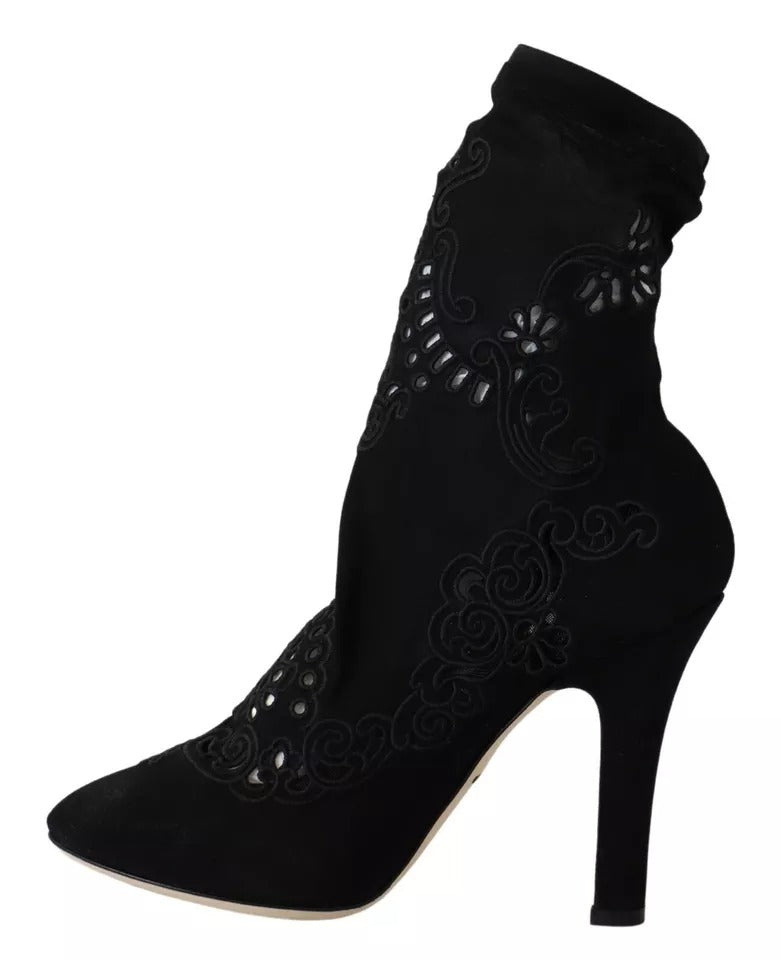 Escarpins extensibles noirs Dolce & Gabbana, bottes, chaussures à lacets fleuris