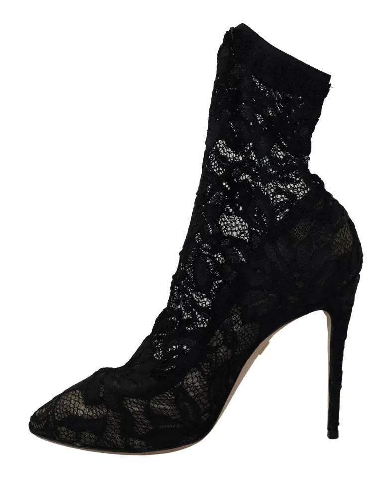 Dolce & Gabbana Chaussettes extensibles noires Bottes en dentelle Taormina Chaussures