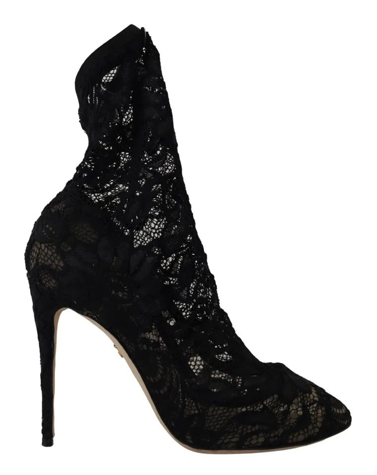 Dolce & Gabbana Chaussettes extensibles noires Bottes en dentelle Taormina Chaussures