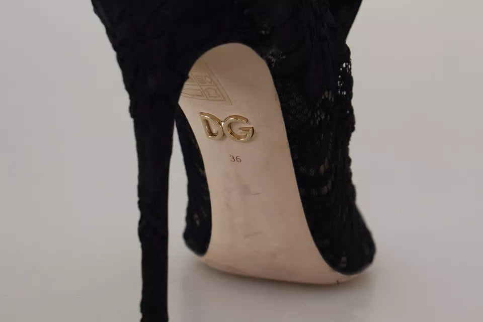 Dolce & Gabbana Chaussettes extensibles noires Bottes en dentelle Taormina Chaussures