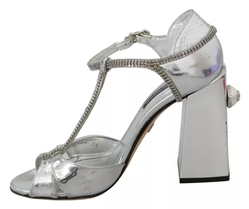 Sandales à brides en T Dolce & Gabbana avec cristaux argentés Chaussures en cuir