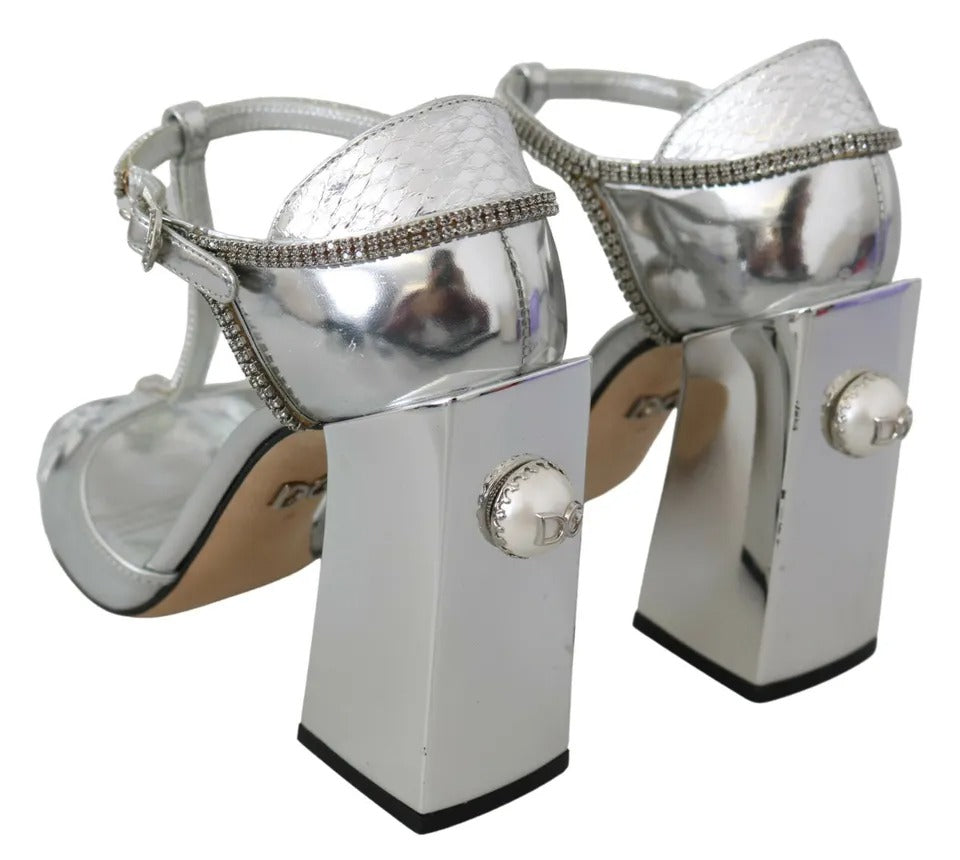 Sandales à brides en T Dolce & Gabbana avec cristaux argentés Chaussures en cuir