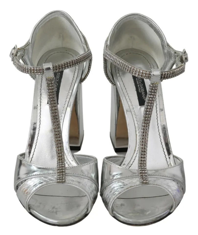 Sandales à brides en T Dolce & Gabbana avec cristaux argentés Chaussures en cuir