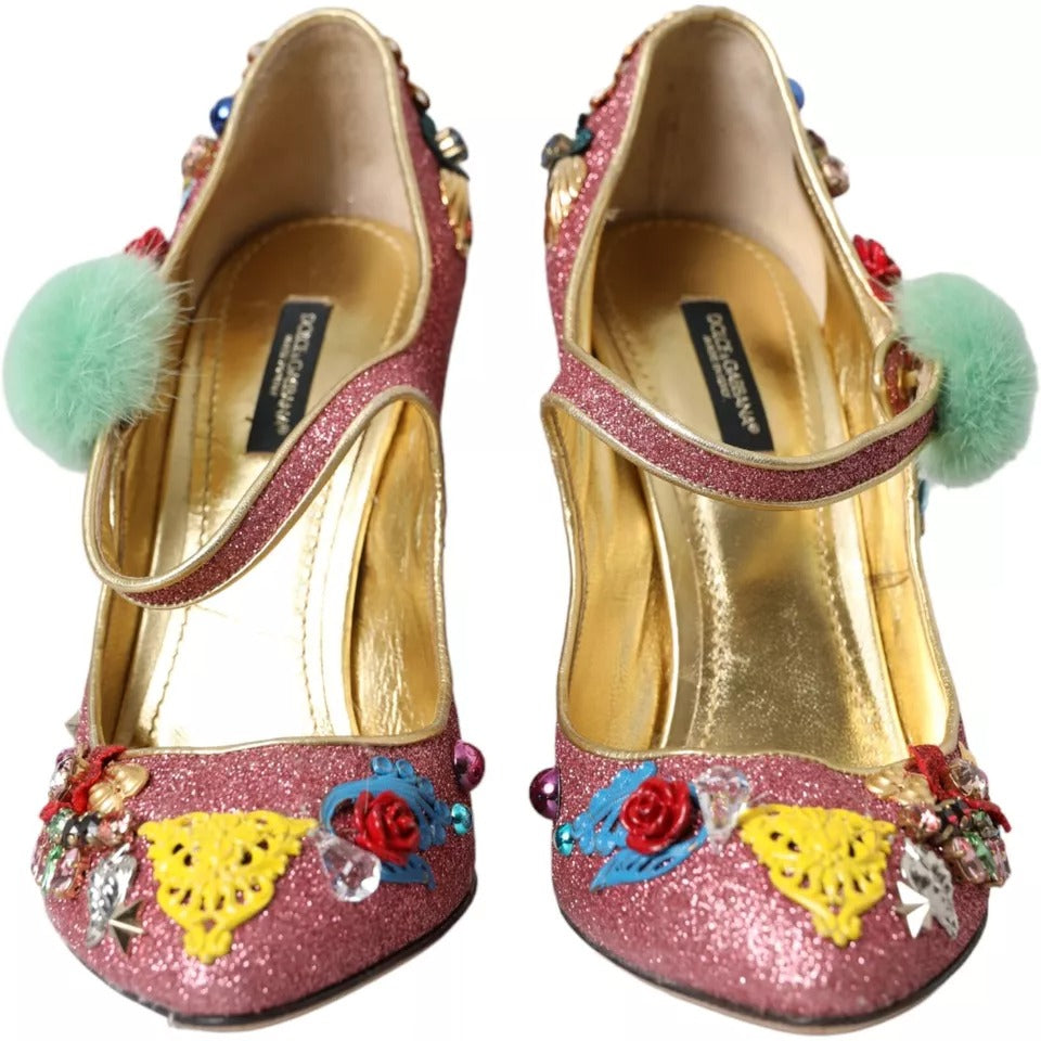 Escarpins Mary Jane en fourrure rose Dolce & Gabbana