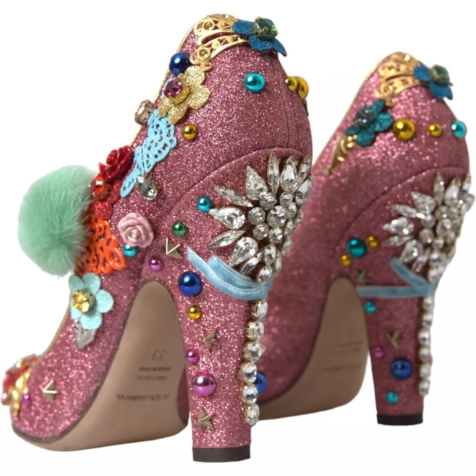 Escarpins Mary Jane en fourrure rose Dolce & Gabbana