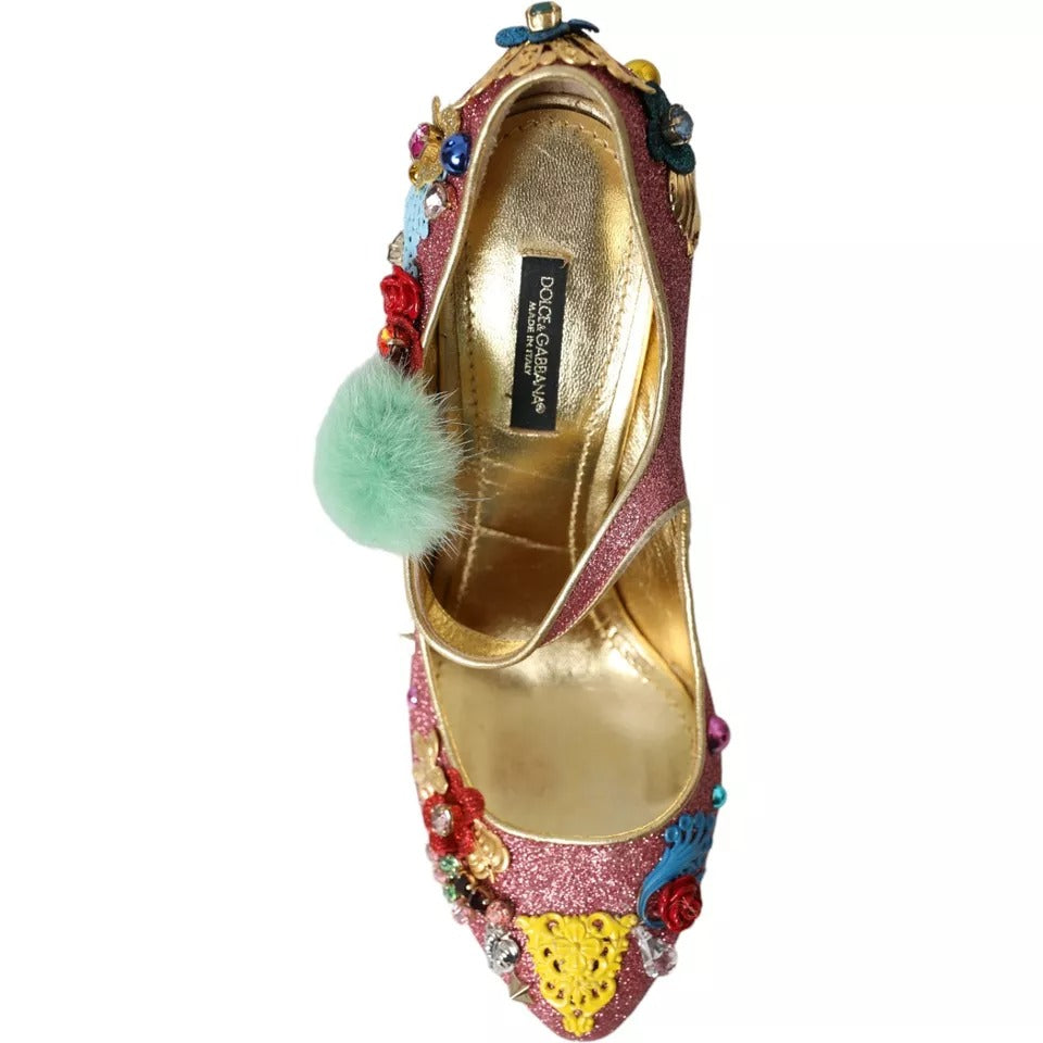 Escarpins Mary Jane en fourrure rose Dolce & Gabbana