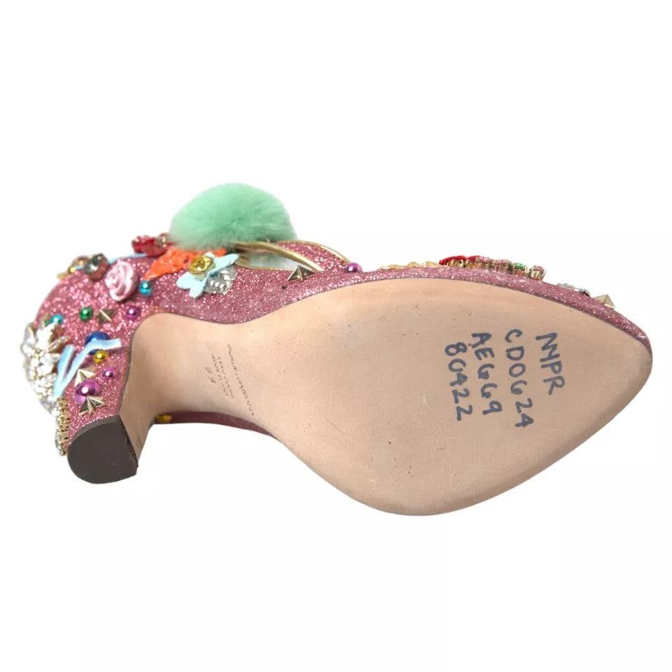 Escarpins Mary Jane en fourrure rose Dolce & Gabbana