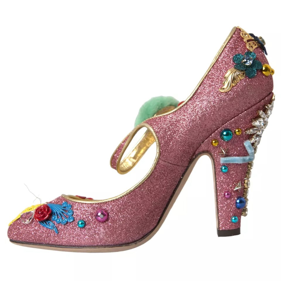 Escarpins Mary Jane en fourrure rose Dolce & Gabbana