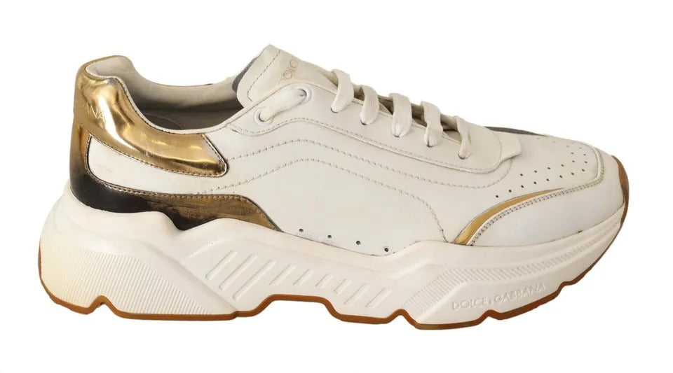 Dolce & Gabbana White Gold Leather Sport DAYMASTER Sneakers Shoes by Dolce & Gabbana