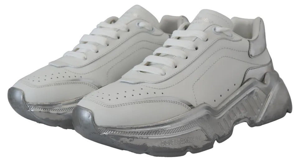 Dolce & Gabbana White Silver Leather Daymaster Sneakers Shoes by Dolce & Gabbana