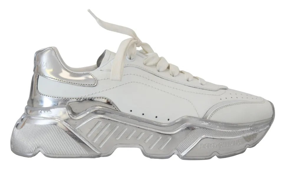 Dolce & Gabbana White Silver Leather Daymaster Women Sneakers Shoes by Dolce & Gabbana