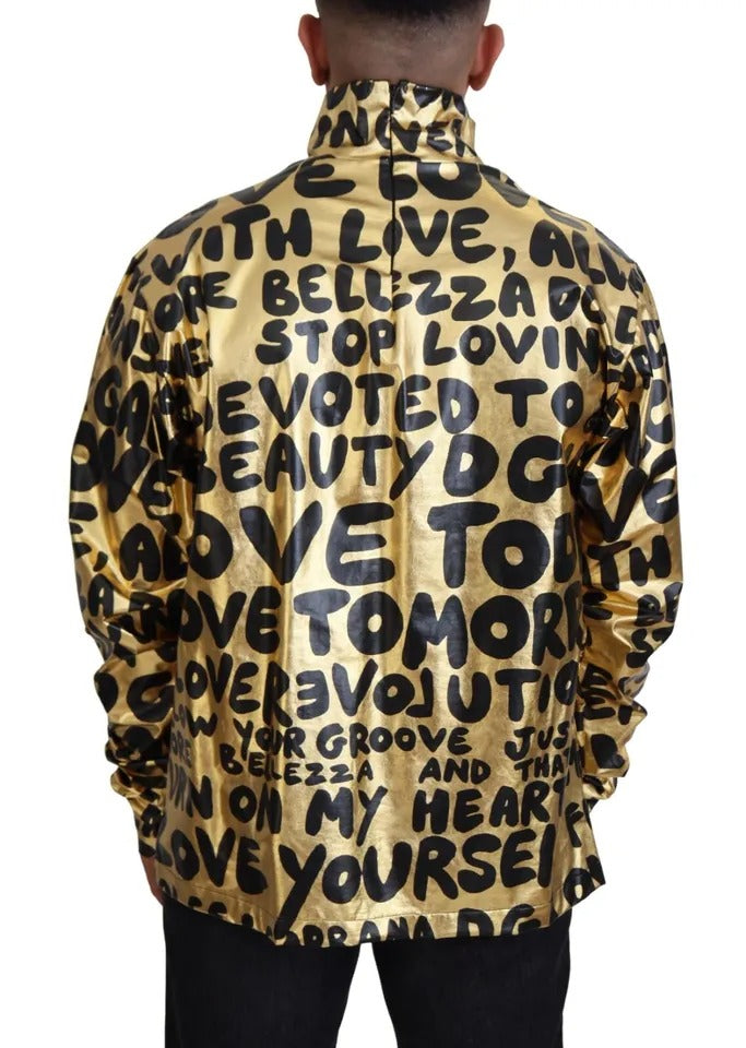 Dolce & Gabbana Gold Logo Print Turtleneck Pullover Sweater by Dolce & Gabbana