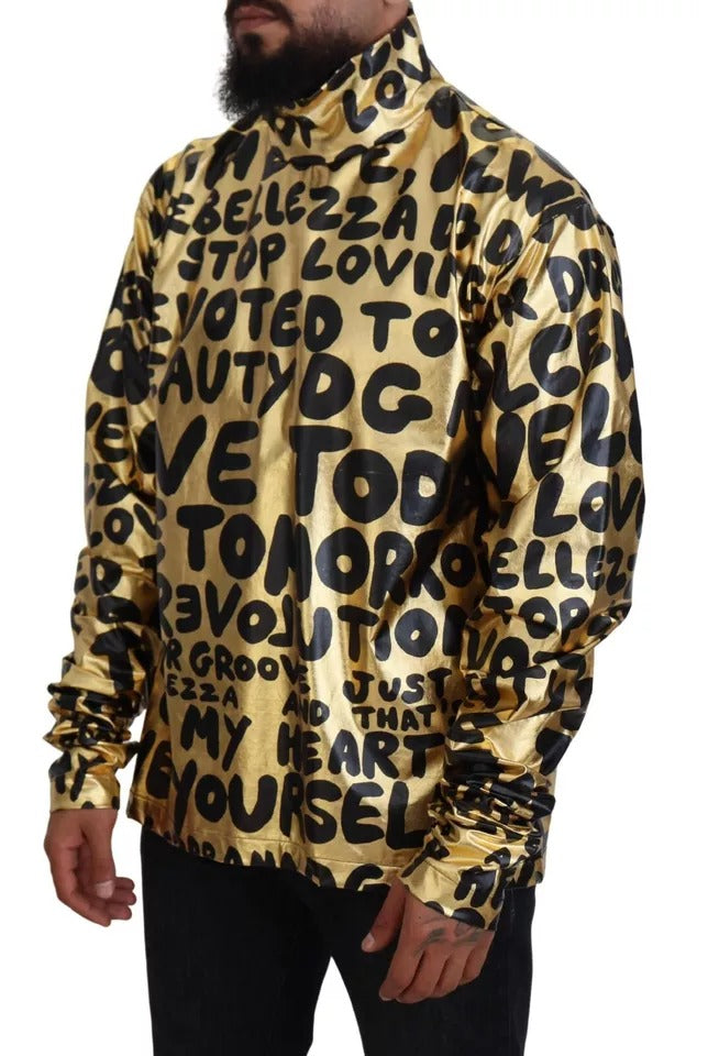 Dolce & Gabbana Gold Logo Print Turtleneck Pullover Sweater by Dolce & Gabbana