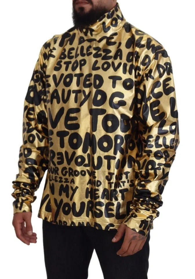 Dolce & Gabbana Gold Logo Print Turtleneck Pullover Sweater by Dolce & Gabbana