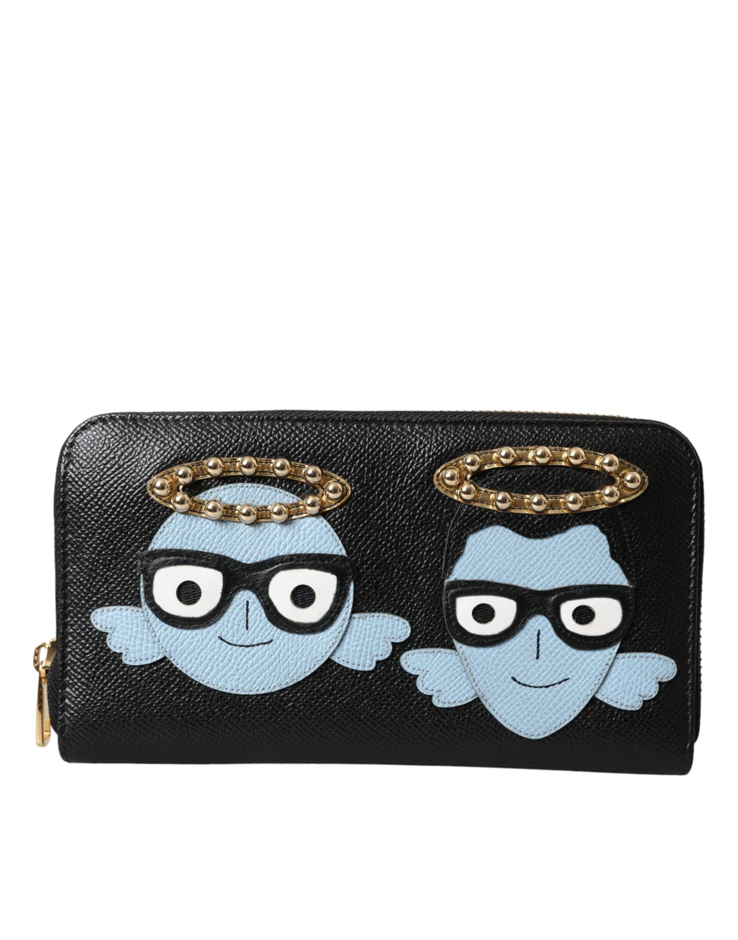 Portefeuille continental zippé Dolce & Gabbana en cuir noir et bleu #DGFAMILY pour homme
