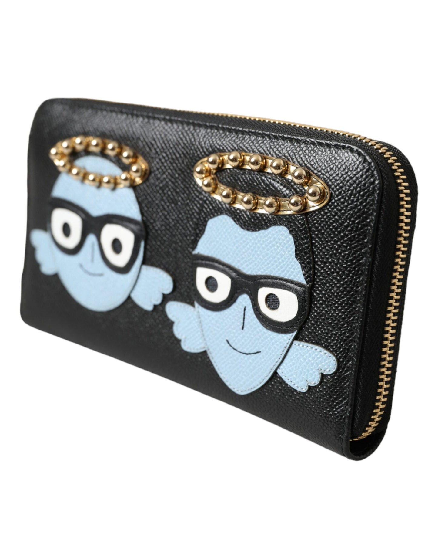 Portefeuille continental zippé Dolce & Gabbana en cuir noir et bleu #DGFAMILY pour homme