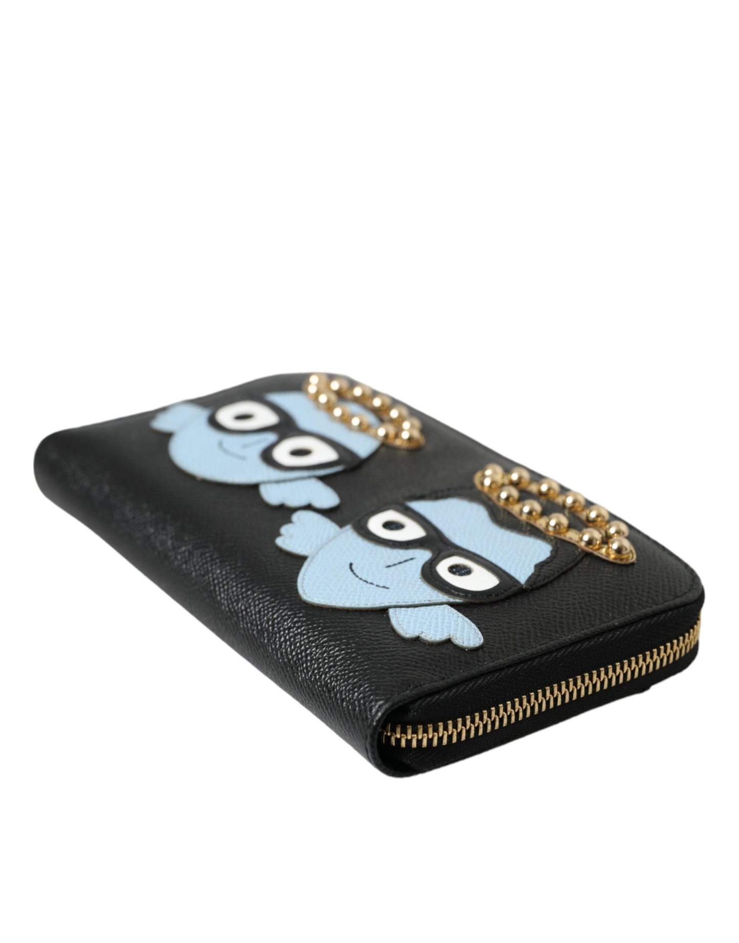 Portefeuille continental zippé Dolce & Gabbana en cuir noir et bleu #DGFAMILY pour homme