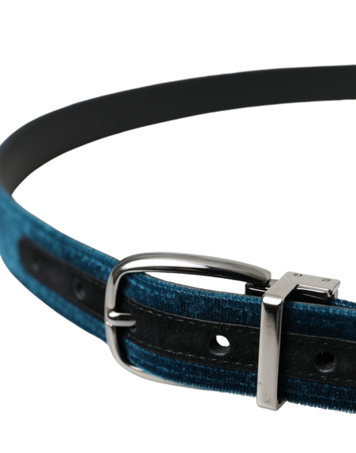 Ceinture Dolce & Gabbana en cuir velours bleu avec boucle en métal argenté