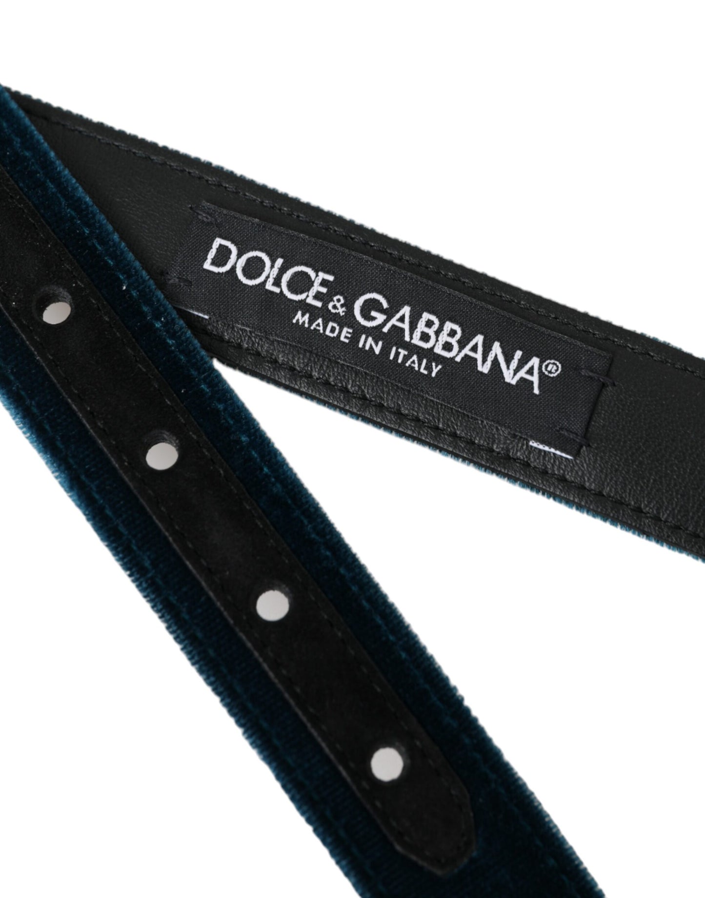 Ceinture Dolce & Gabbana en cuir velours bleu avec boucle en métal argenté