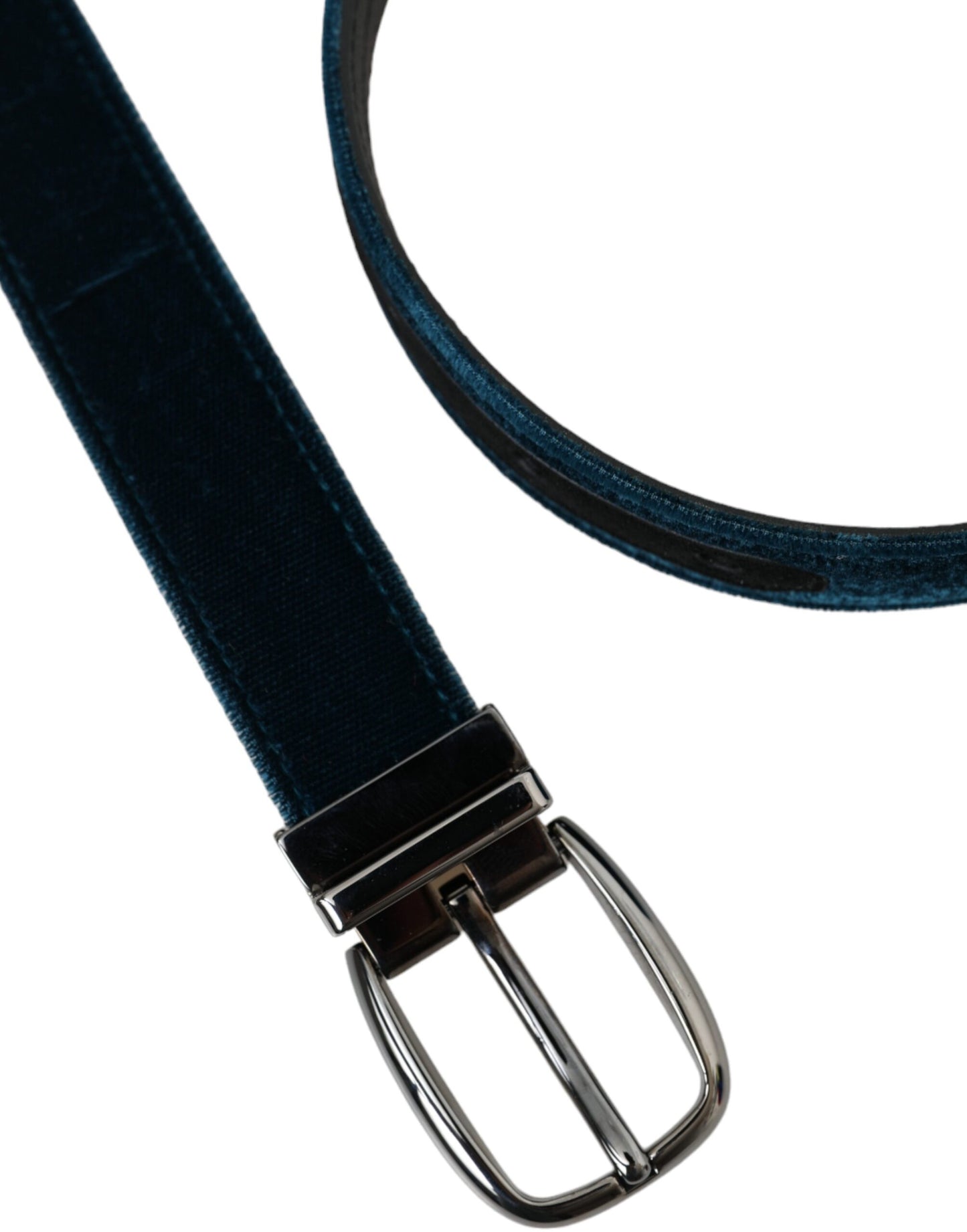Ceinture Dolce & Gabbana en cuir velours bleu avec boucle en métal argenté