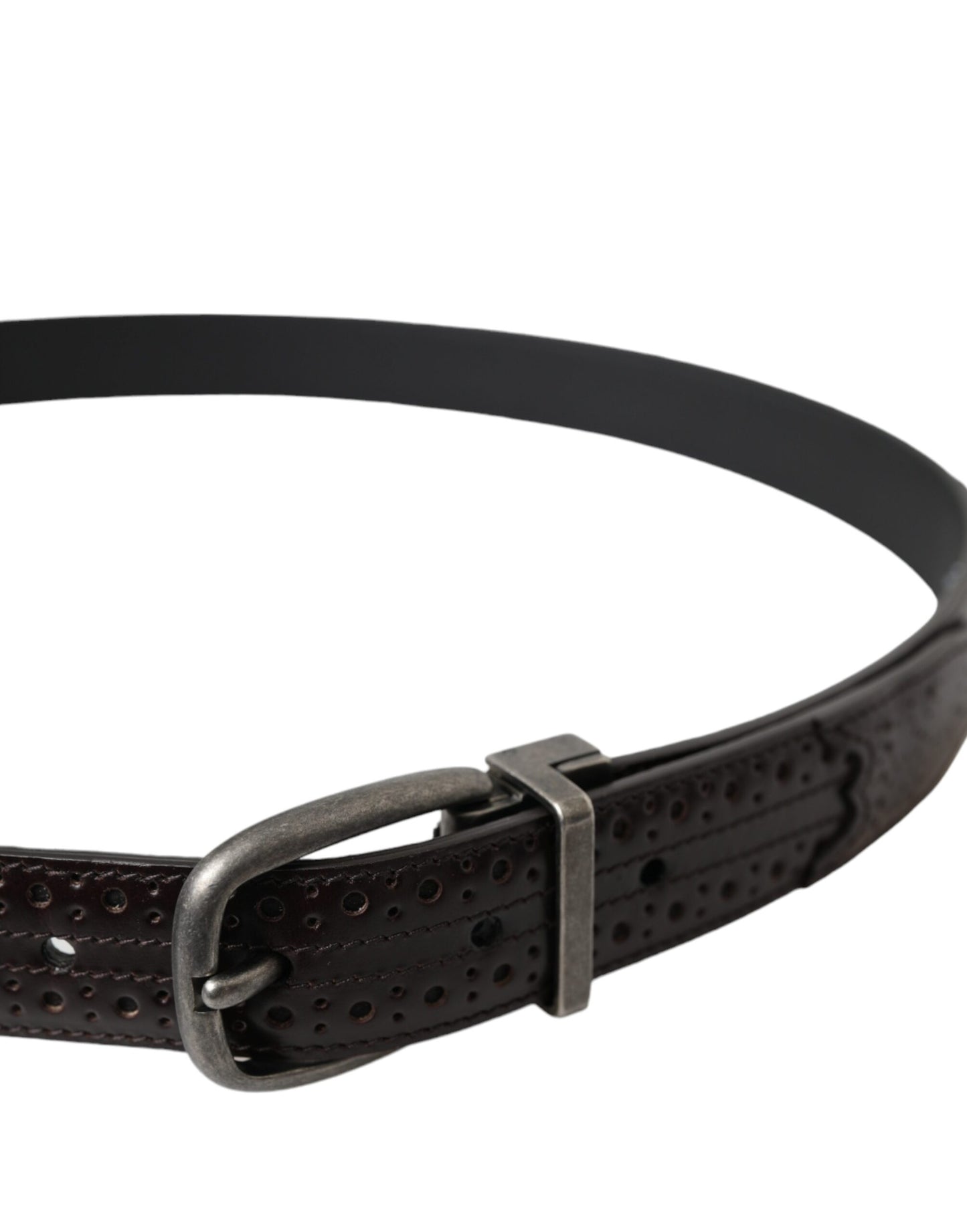 Ceinture Dolce & Gabbana en cuir perforé marron foncé avec boucle en métal pour homme
