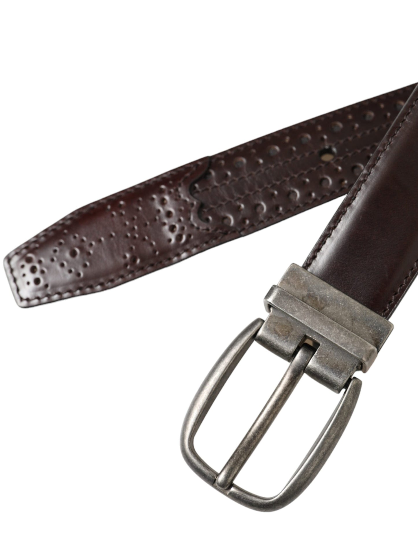 Ceinture Dolce & Gabbana en cuir perforé marron foncé avec boucle en métal pour homme