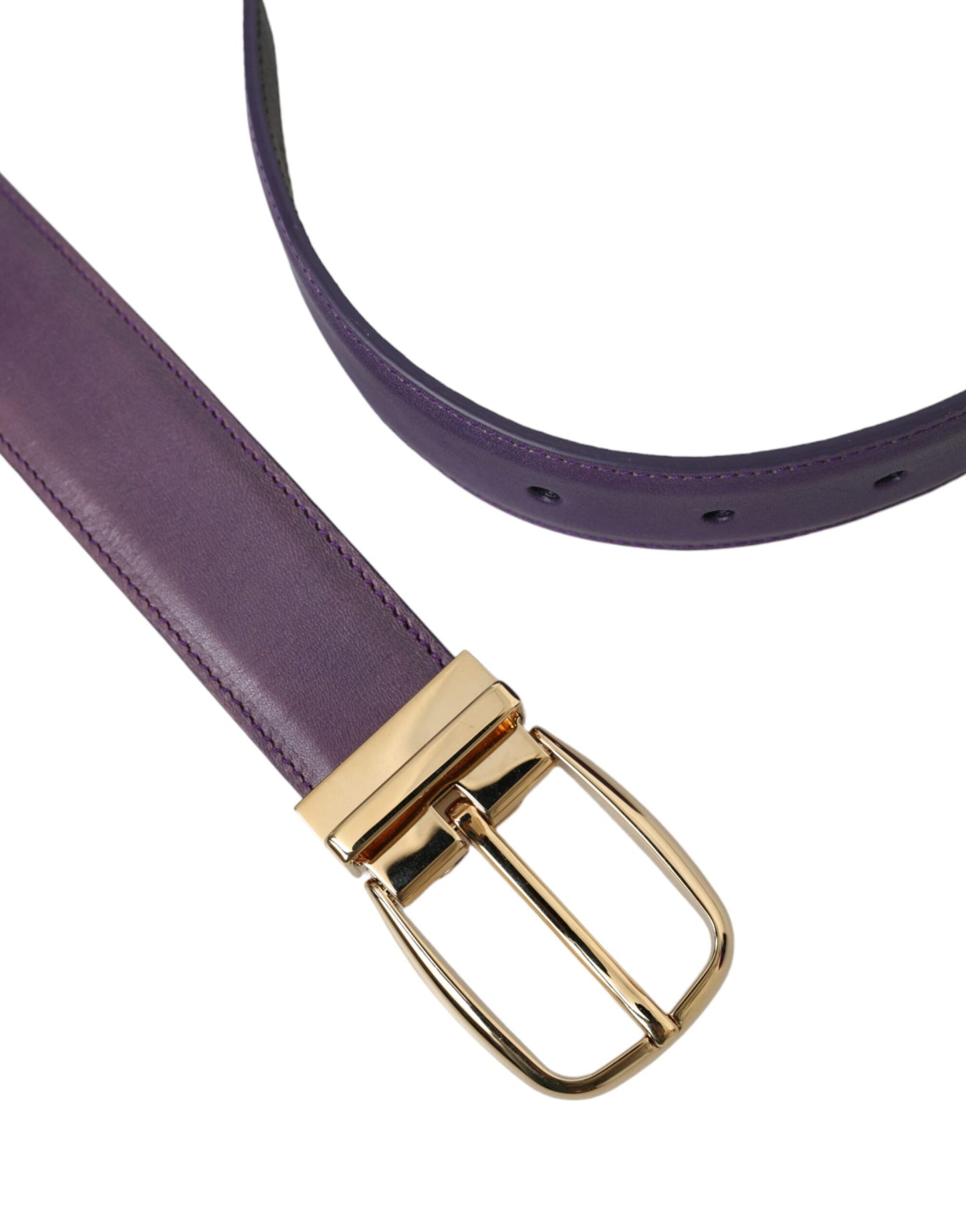 Ceinture Dolce & Gabbana en cuir violet avec boucle en métal doré pour homme