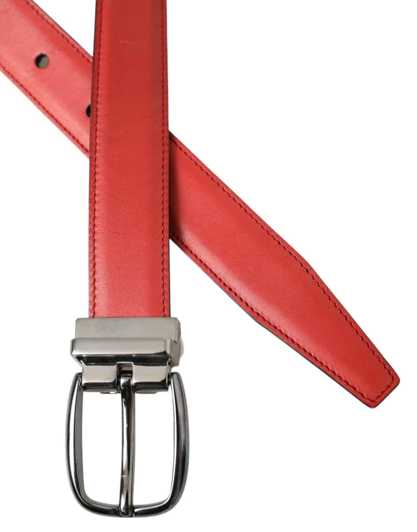 Ceinture Dolce & Gabbana en cuir rouge avec boucle en métal argenté pour homme