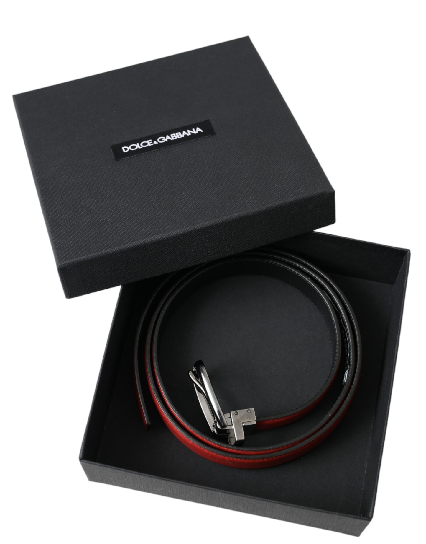 Ceinture Dolce & Gabbana en cuir rouge avec boucle en métal argenté pour homme