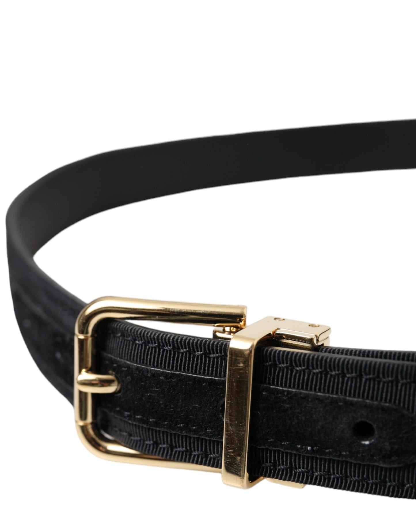 Ceinture Dolce & Gabbana en gros-grain noir avec boucle en métal doré pour homme