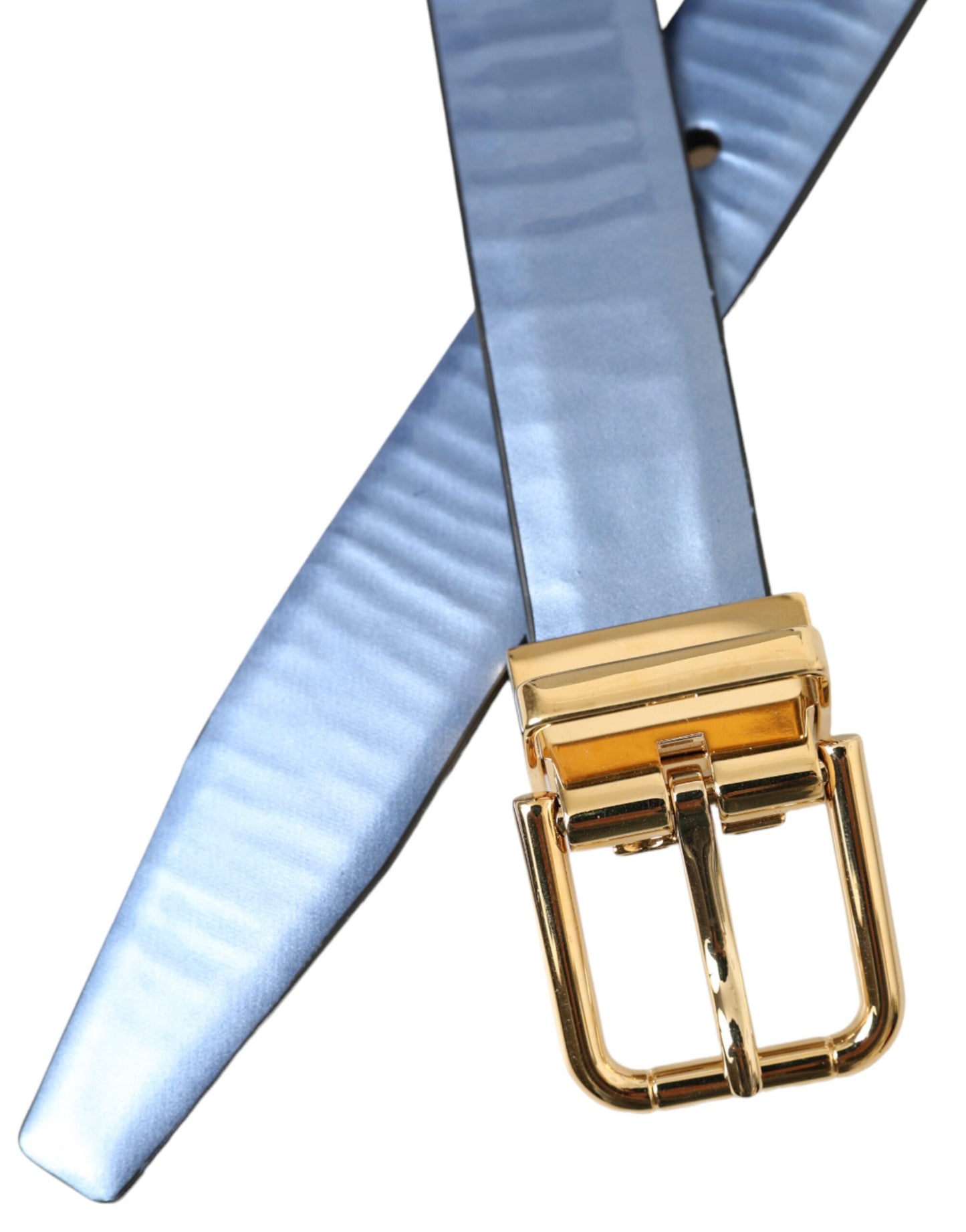 Ceinture Dolce & Gabbana en cuir bleu métallisé avec boucle en métal doré