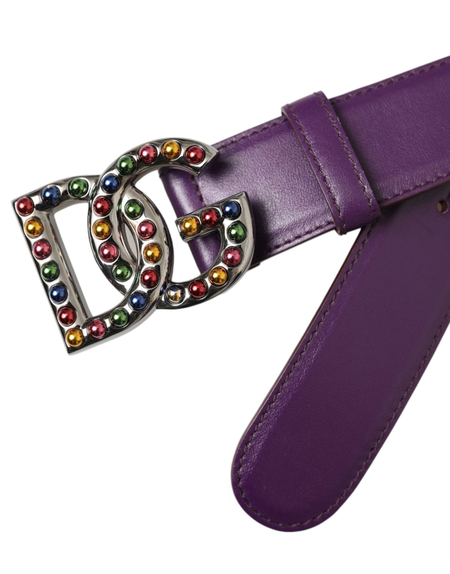 Ceinture Dolce & Gabbana en cuir violet avec logo DG et boucle en métal